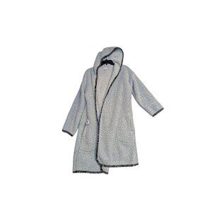 Vera Bradley Hooded Sherpa Robe L/XL Cozy & Warm Light Blue With Black Paisley T